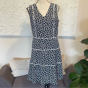 BROOKS BROTHERS Floral Daisy Print Dress Sleeveless Blue White Red Crochet Sz 8